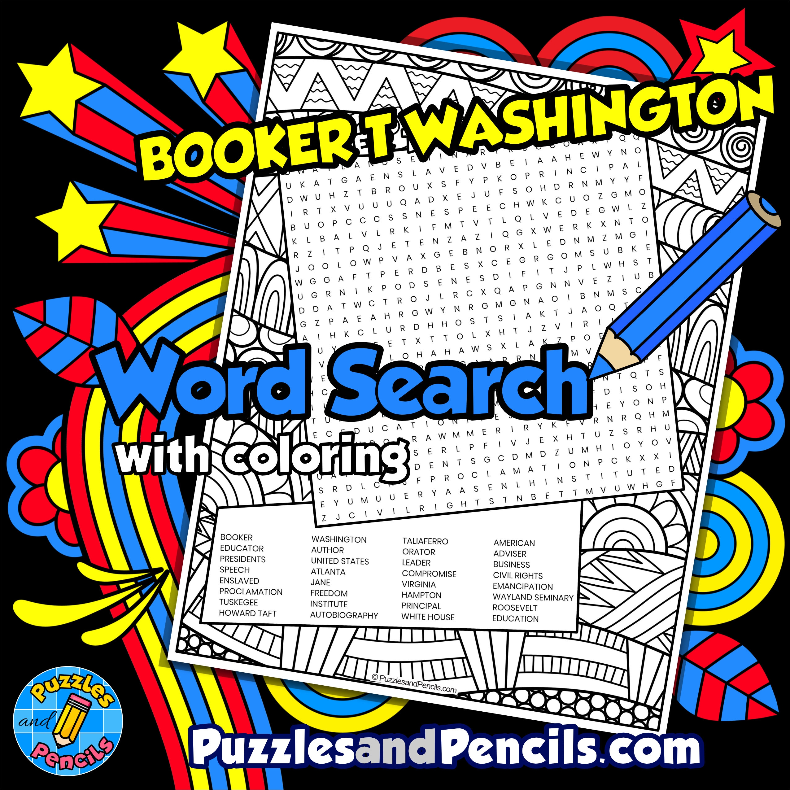 Booker T Washington Word Search Puzzle Activity Black History 