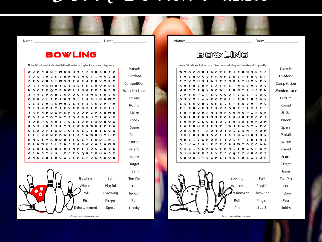 Bowling Word Search Puzzle Teaching Resources