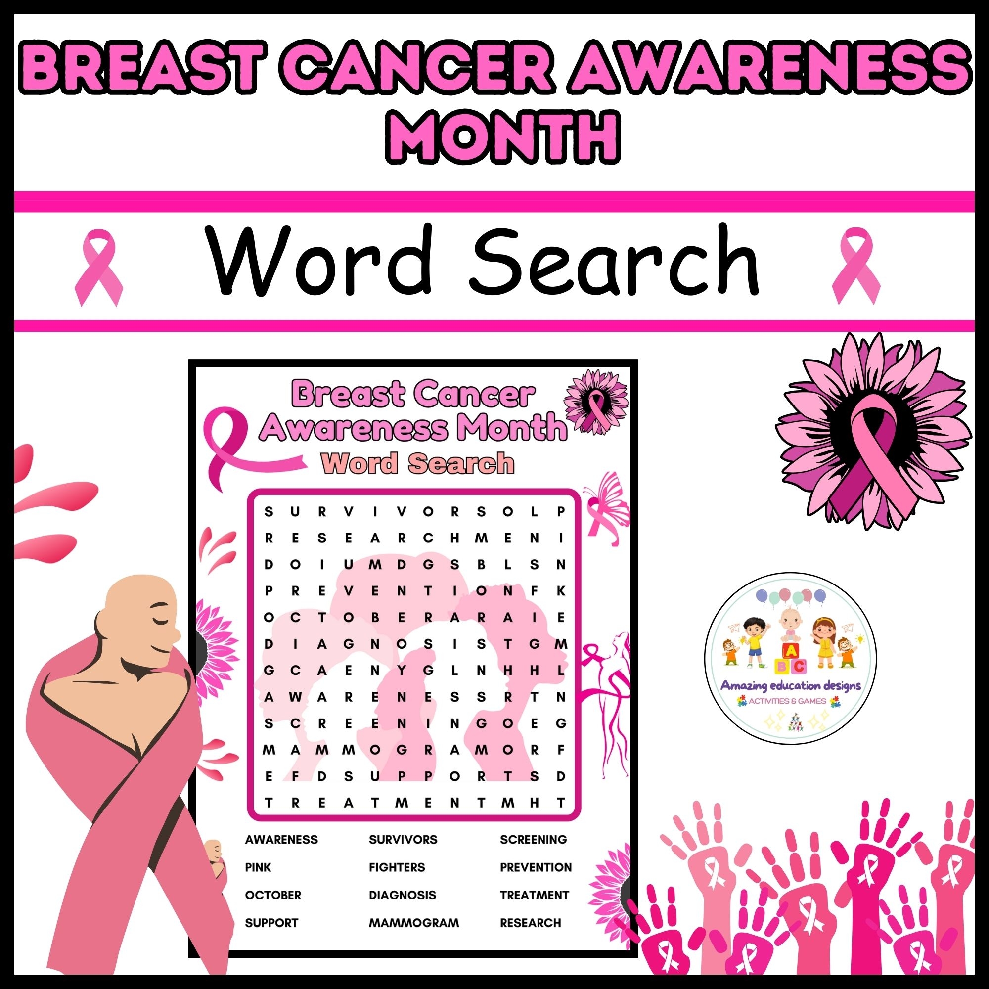 Breast Cancer Awareness Month Word Search Made By Teachers