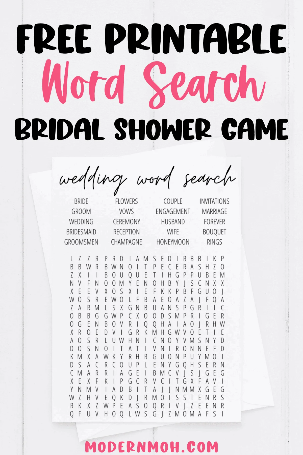 Bridal Shower Word Search Free Printable Modern MOH