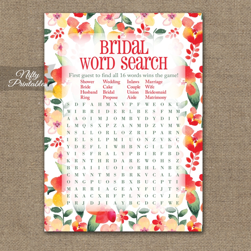 Bridal Shower Word Search Printable