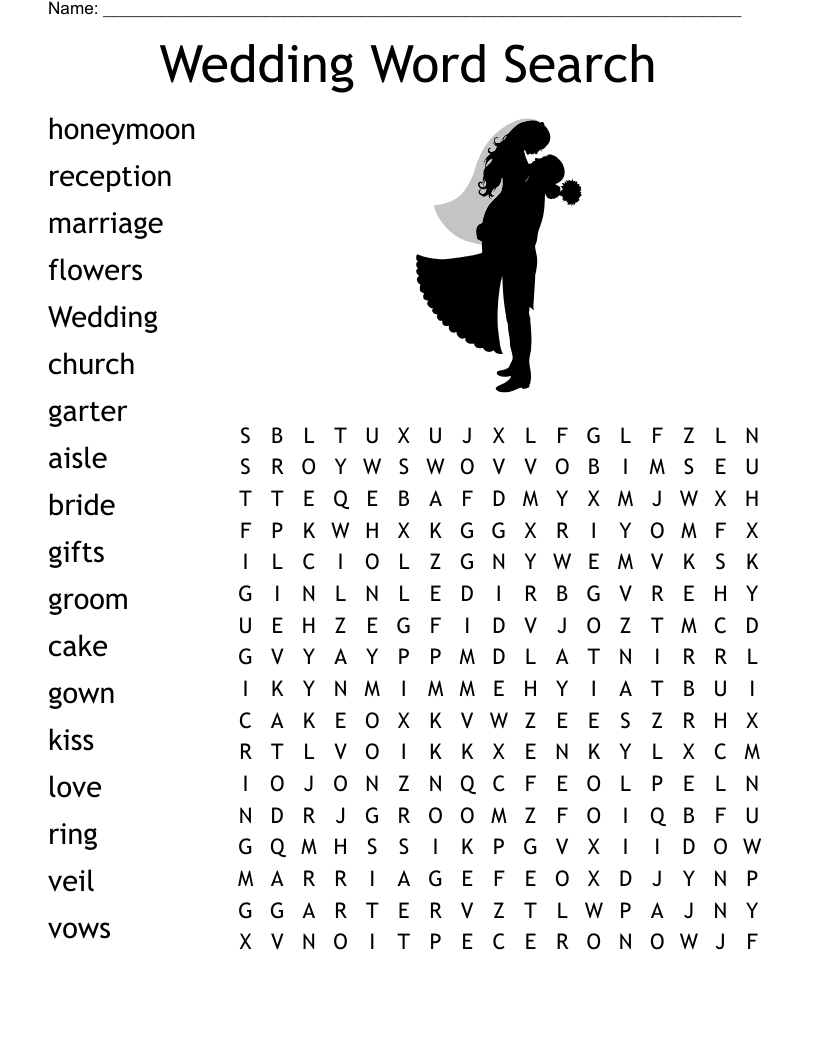 Printable Bridal Shower Word Search