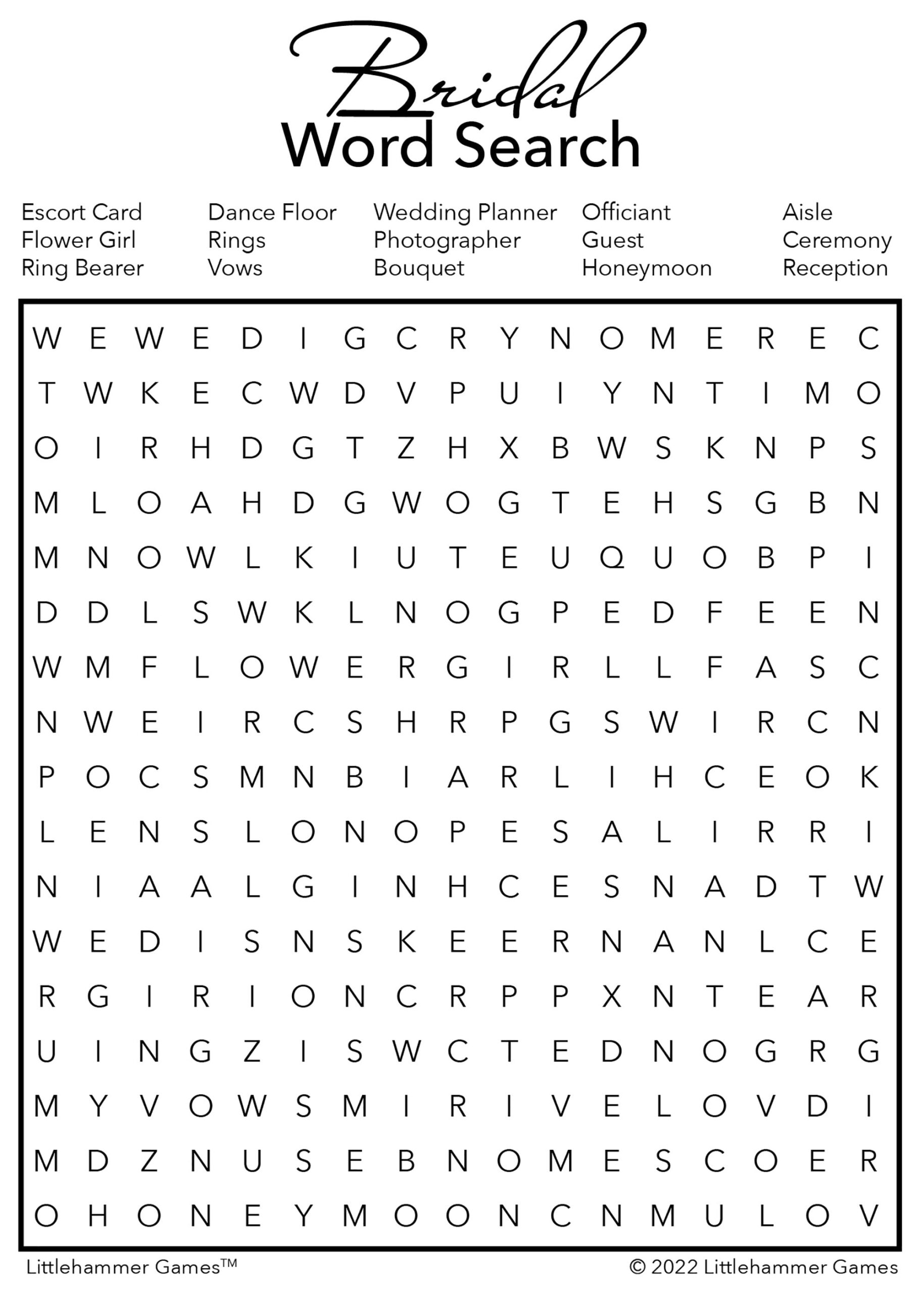 Bridal Word Search Black And White Printable Game Cards Worksheets Library