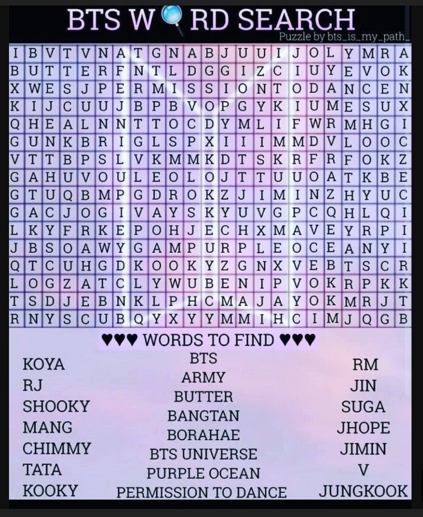 Bts Word Search Printable