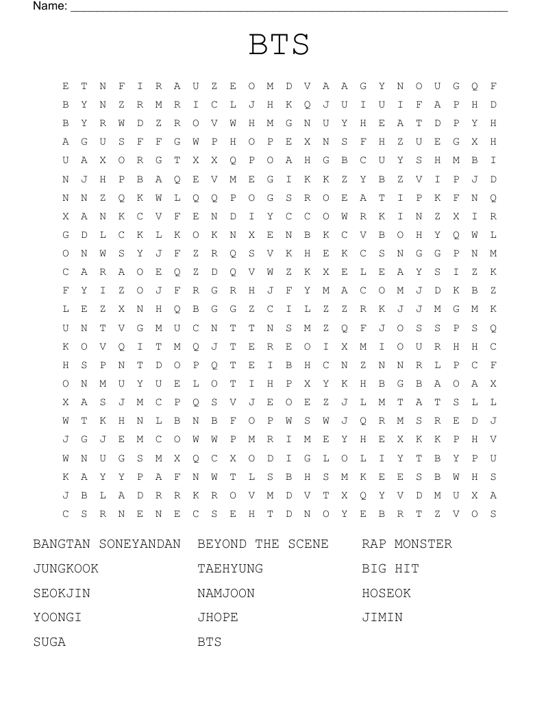 BTS Word Search WordMint