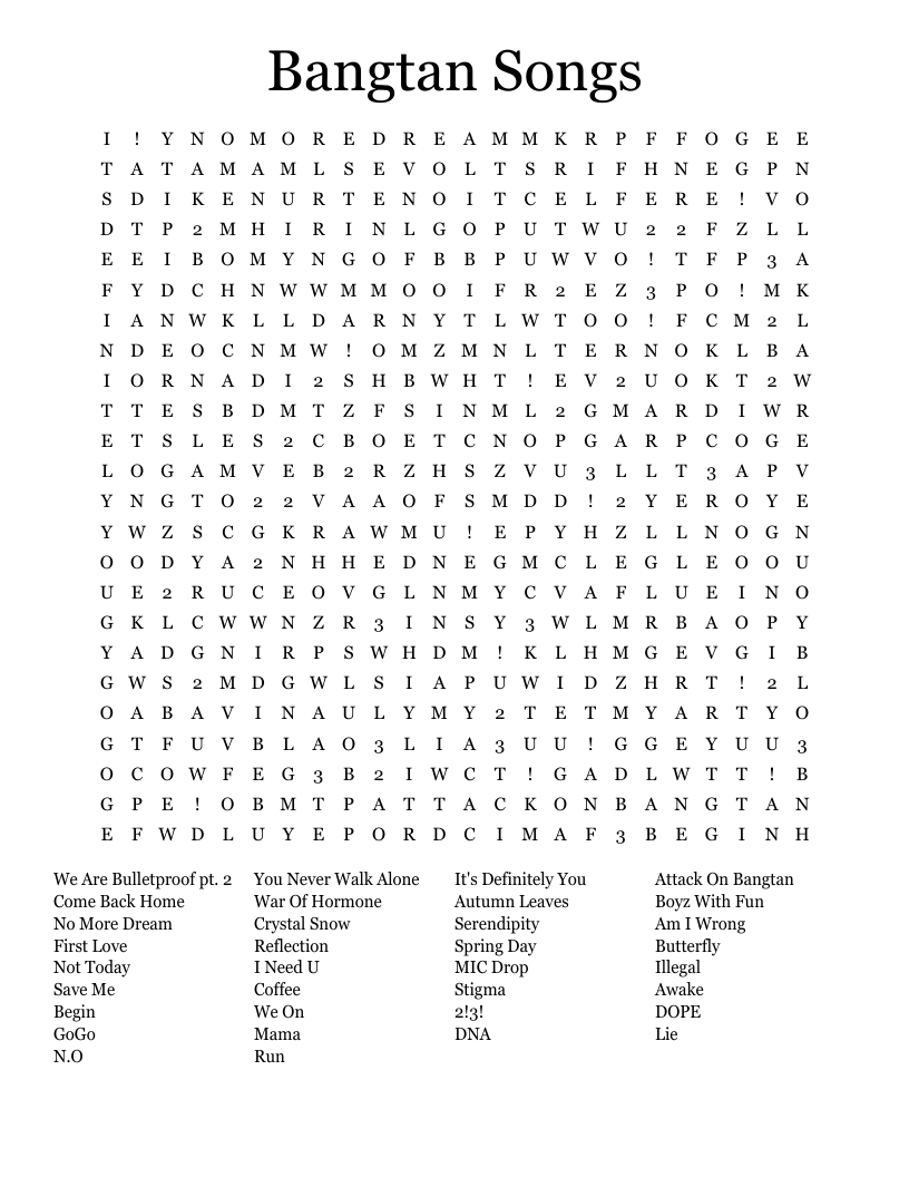 Bts Word Search WordMint