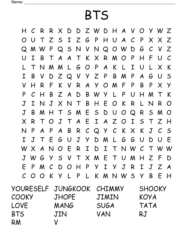 Bts Word Search Printable