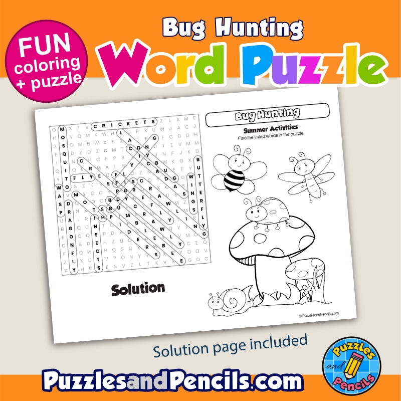 Bug Hunting Word Search Puzzle Activity Page And Coloring Summer Wordsearch
