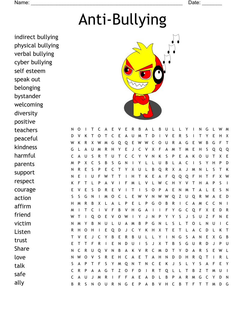 Bullying Word Search WordMint