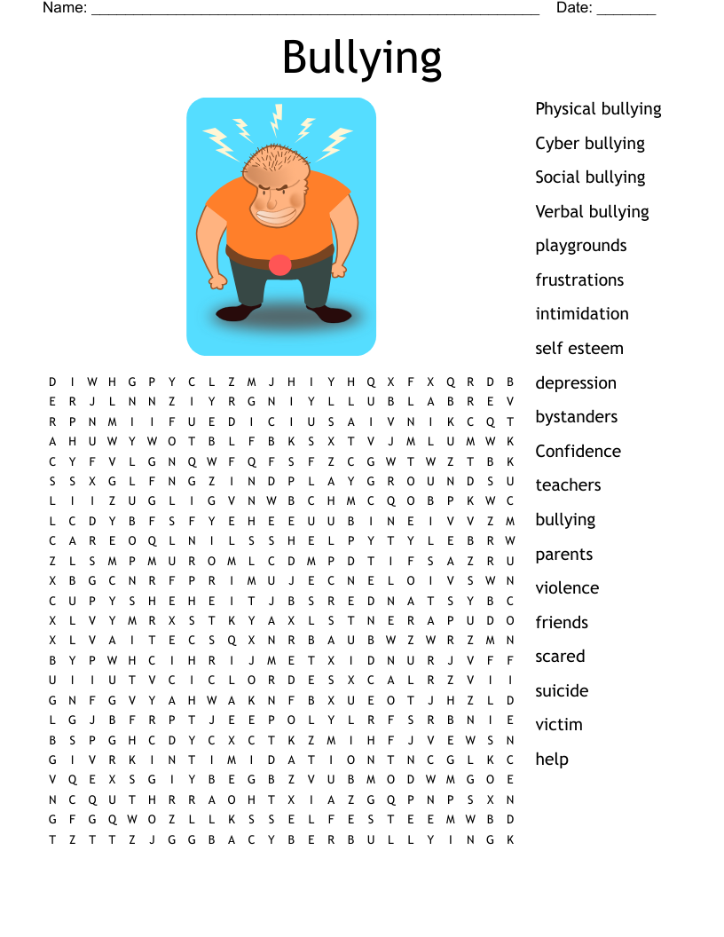 Bullying Word Search Printable