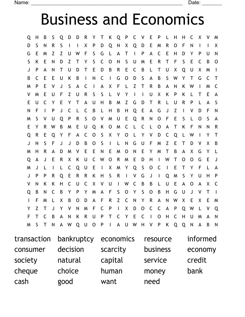 Business And Economics Word Search WordMint