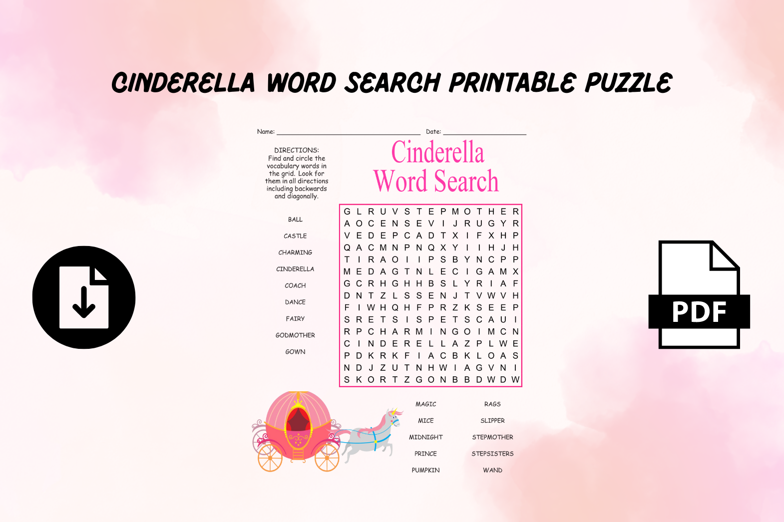 Buy High quality Stock Photo Graphics Fonts U0026 Design Templates Cinderella Word Search Printable Puzzle