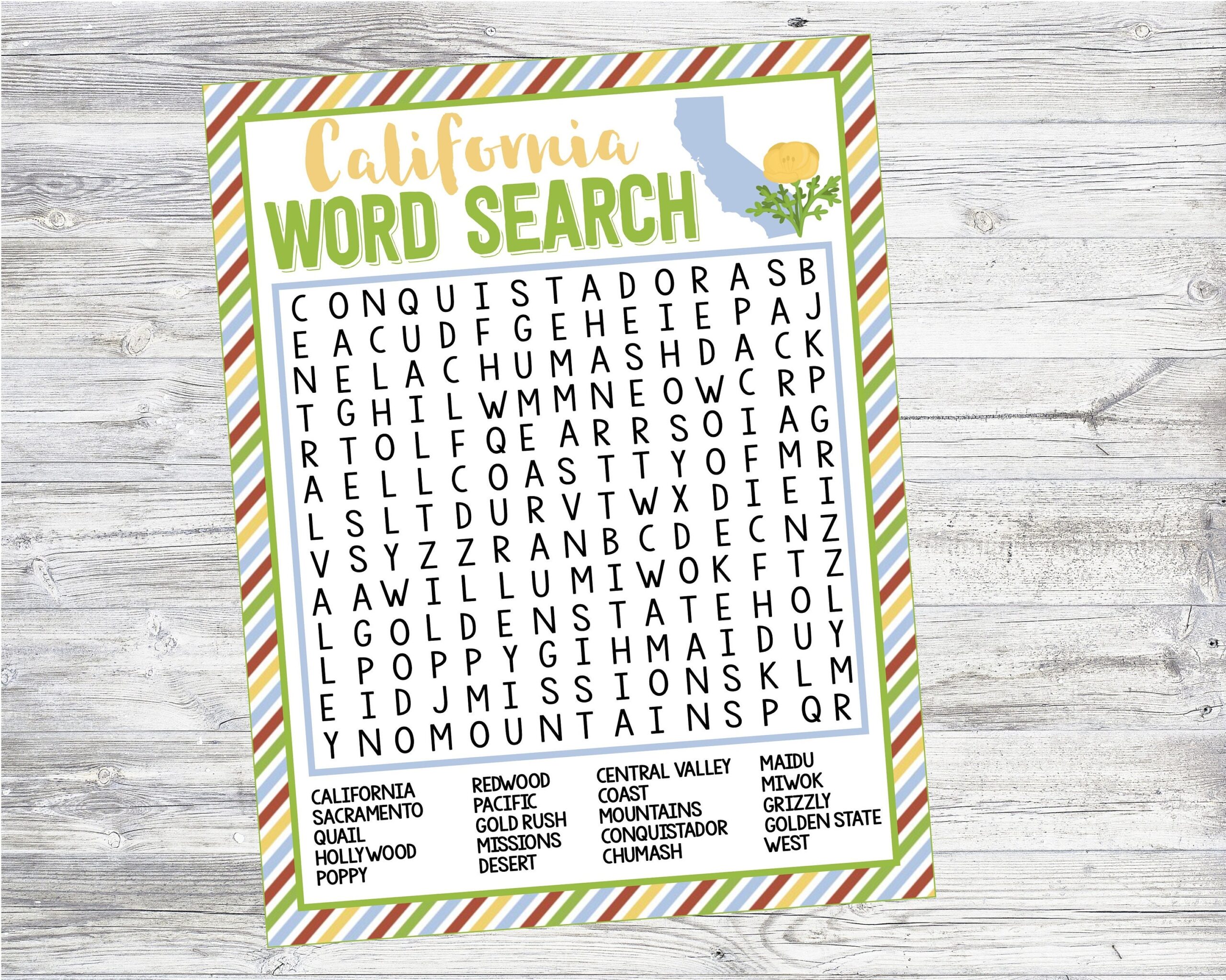 California Word Search Printable