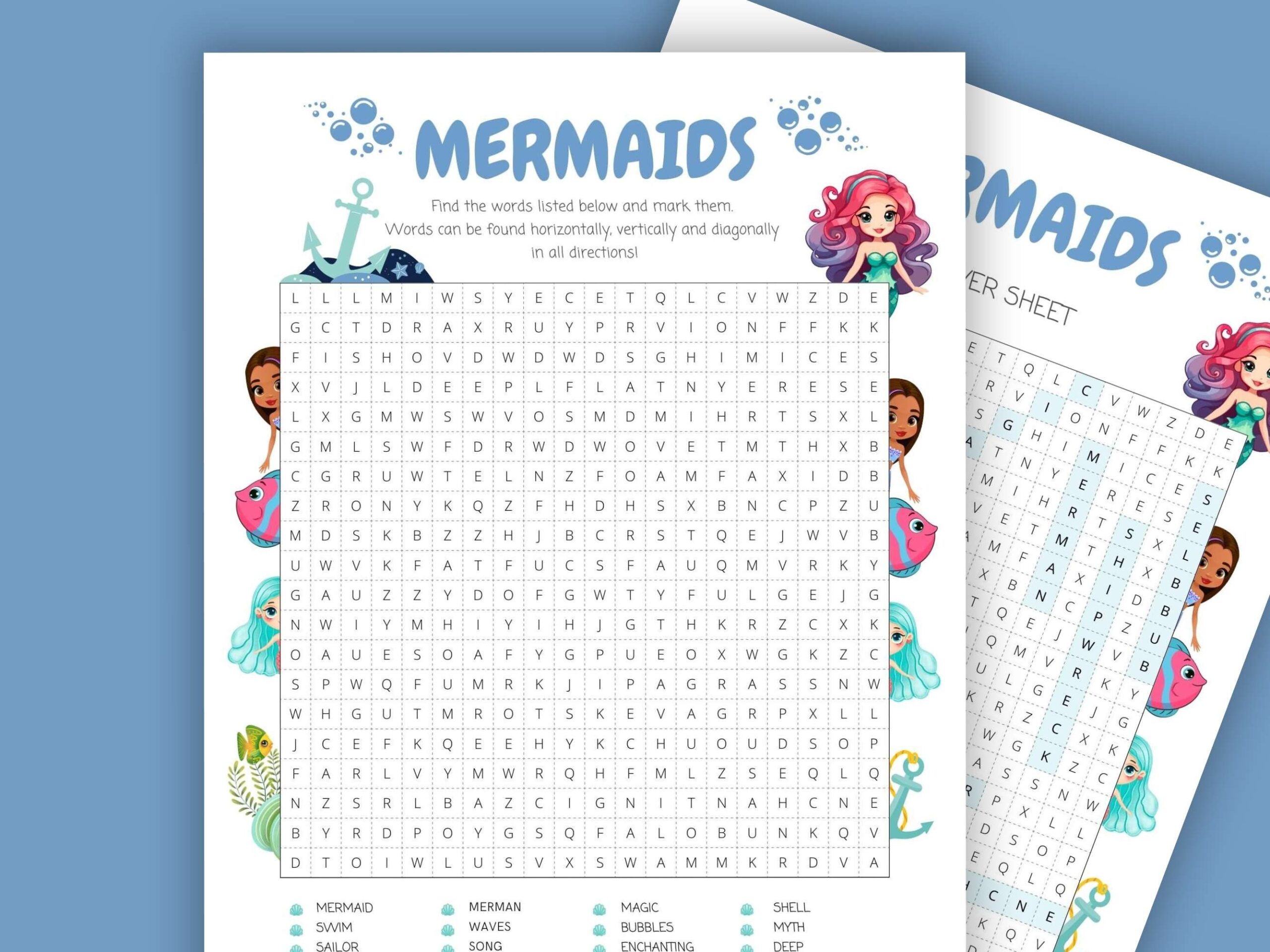 Buy Printable Mermaid Word Search For Kids Ocean Learning 