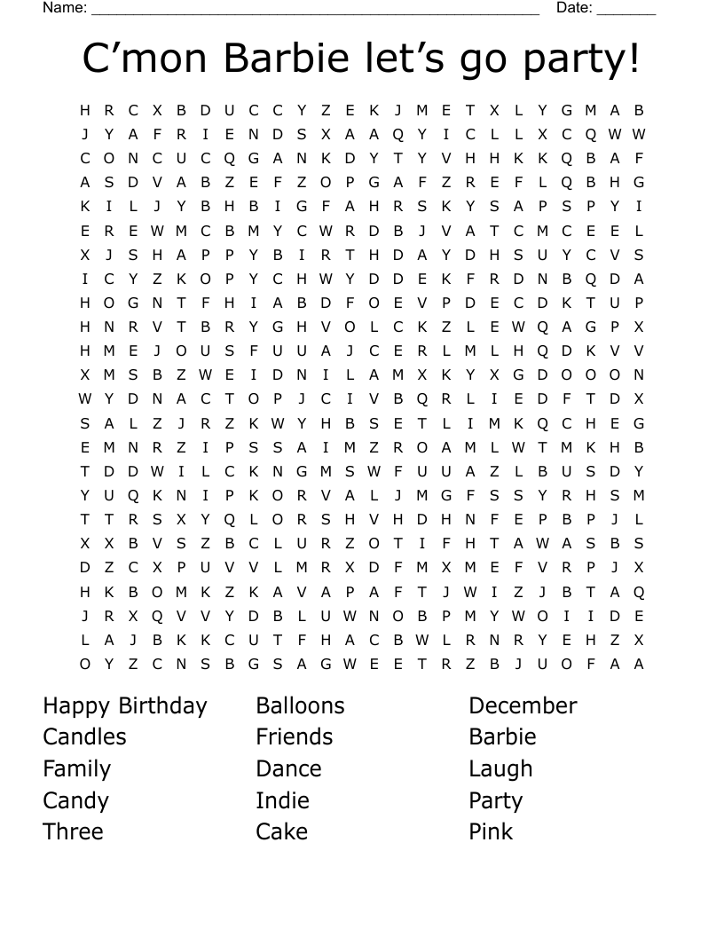 Free Printable Barbie Word Search