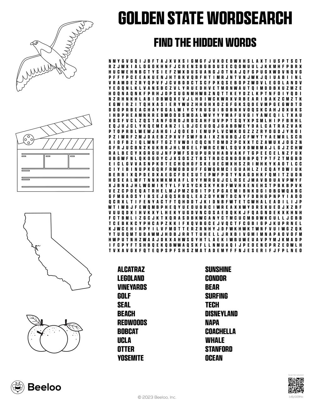 California themed Word Searches Beeloo Printable Crafts And Activities For Kids