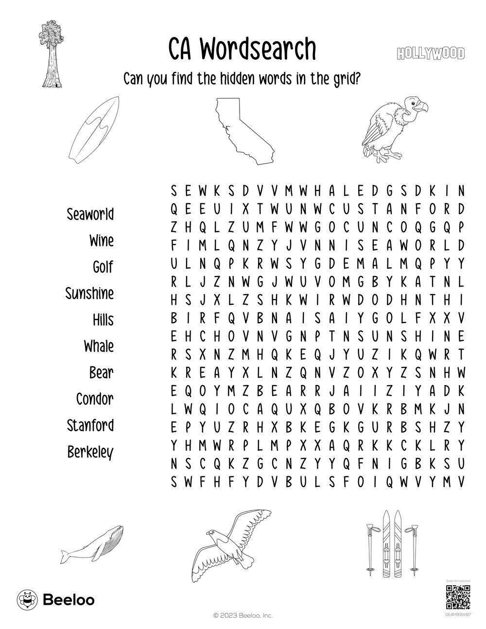 California Word Search Printable