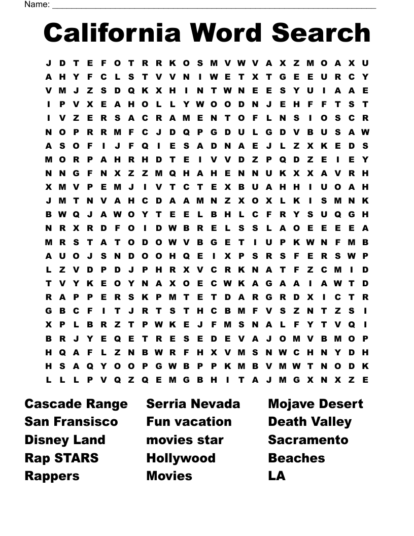 California Word Search WordMint