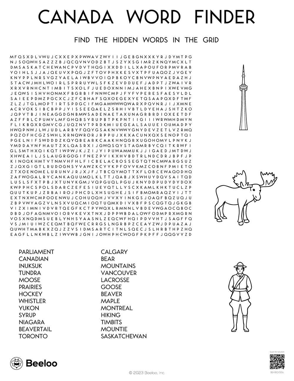 Canada themed Word Searches Beeloo Printable Crafts And 
