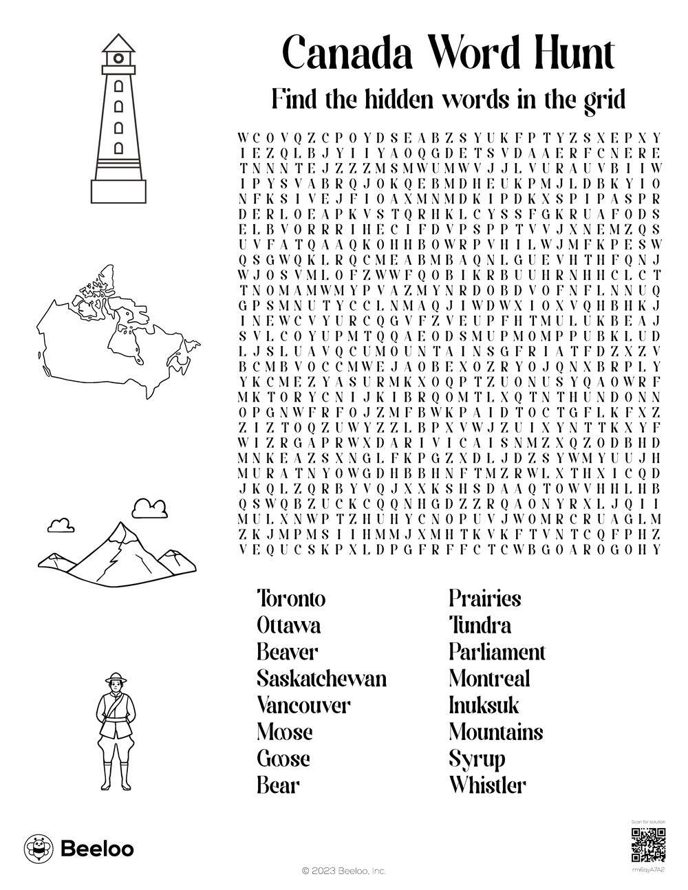 Canada Word Search Printable
