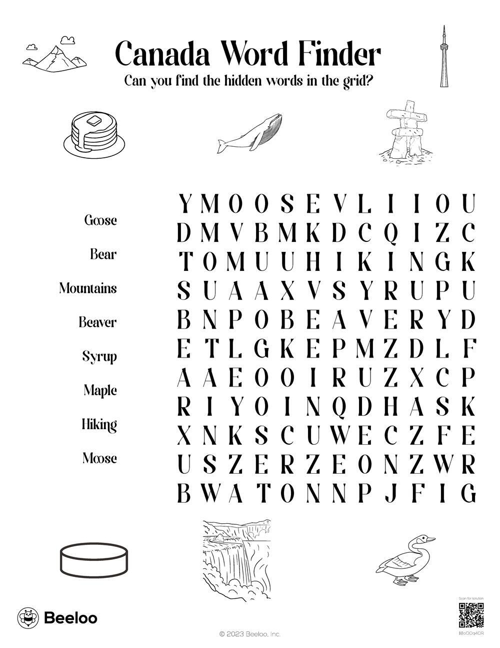 Canada Word Search Printable