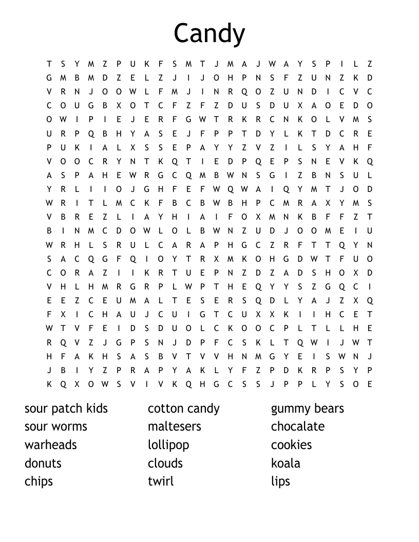 Candy Word Search WordMint