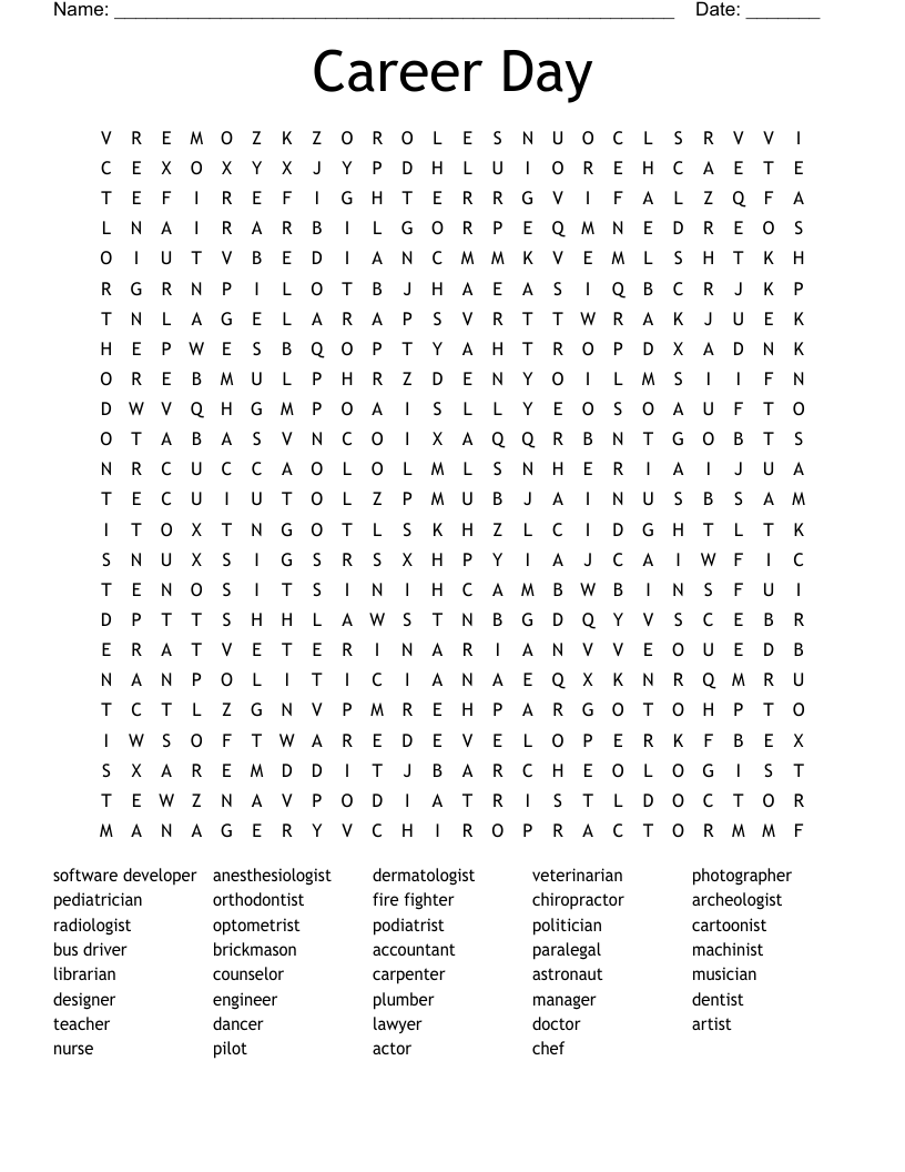 Career Day Word Search WordMint