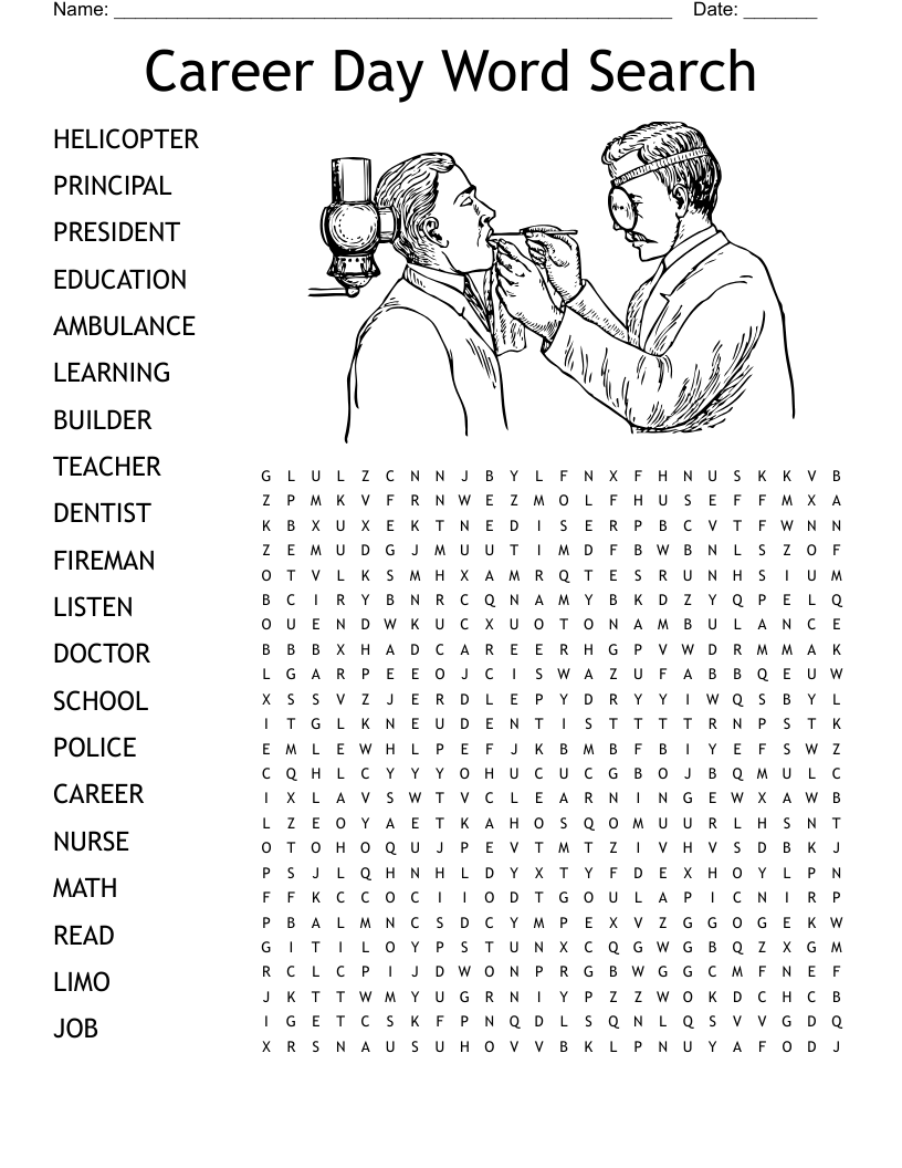 Career Day Word Search Printable