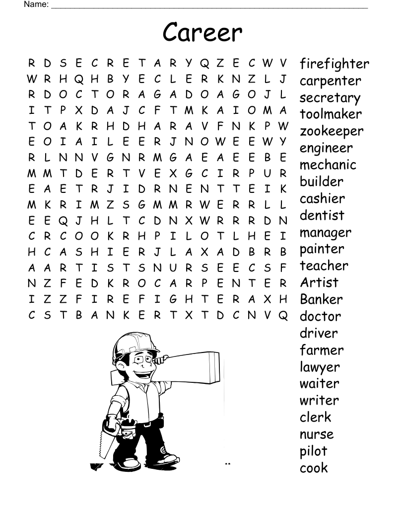 Job Word Search Free Printable