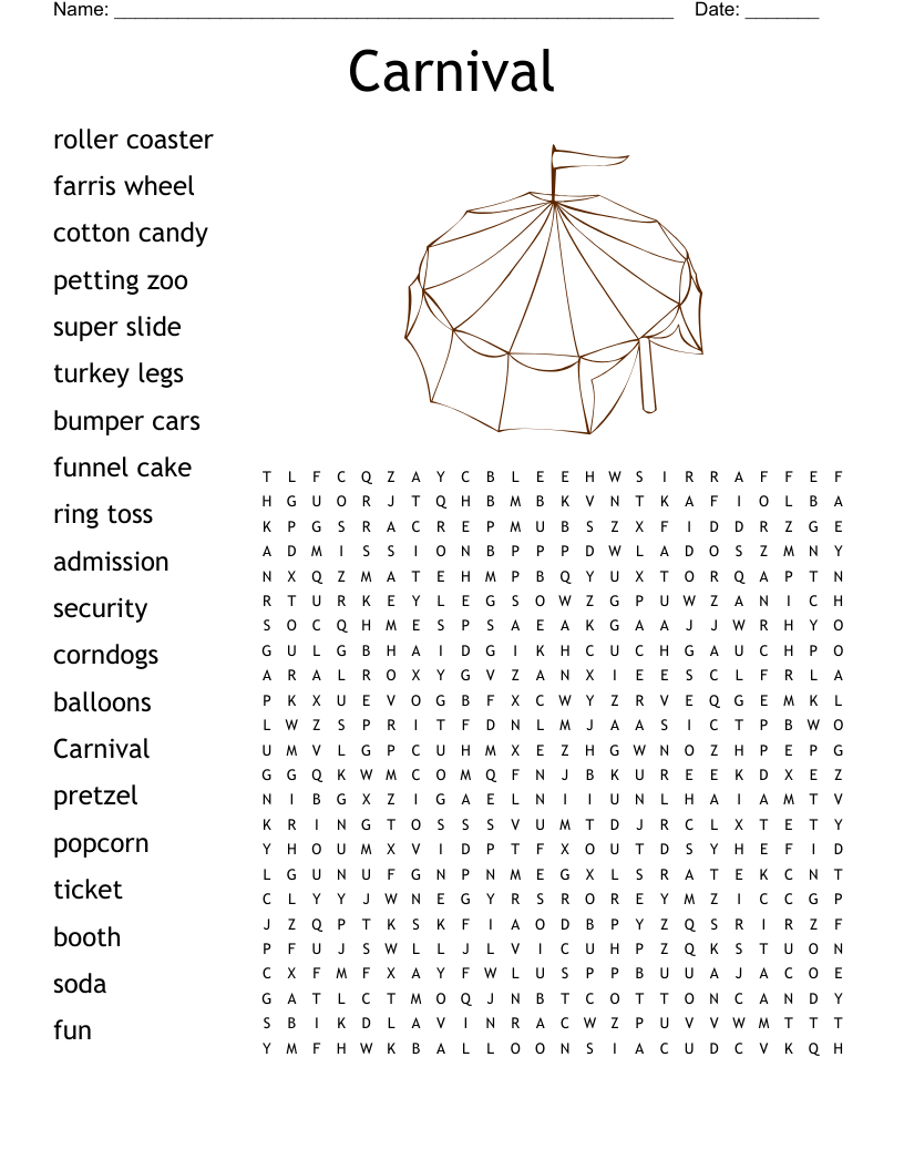 Free Printable Carnival Word Search