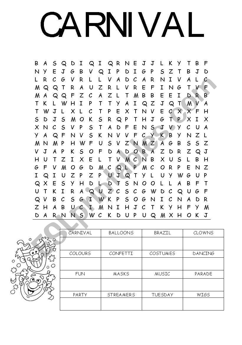 Free Printable Carnival Word Search