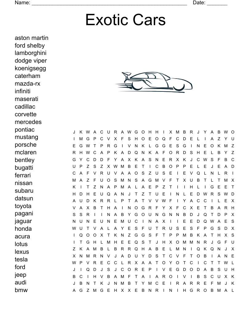 Cars Word Search WordMint