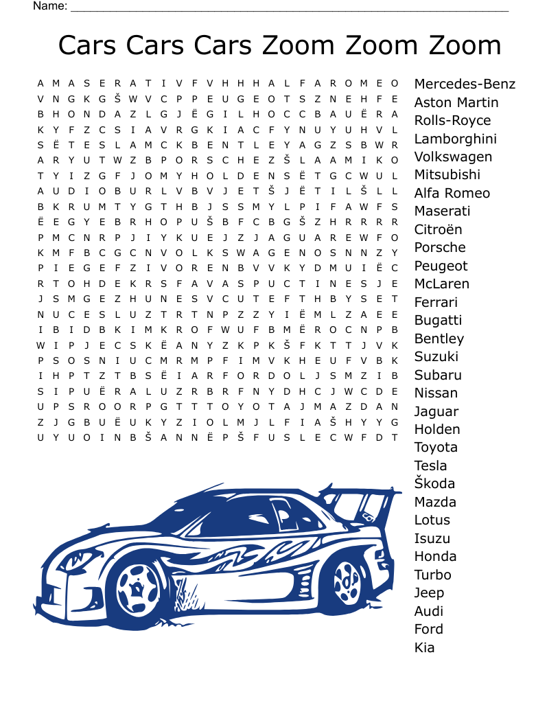 Car Word Search Free Printable