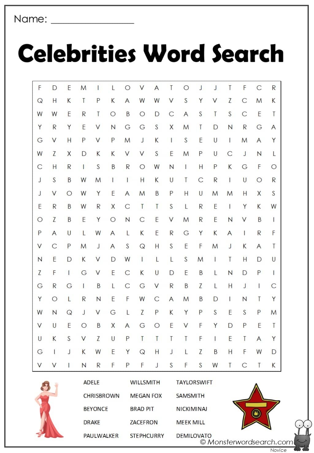 Celebrity Word Search Printable