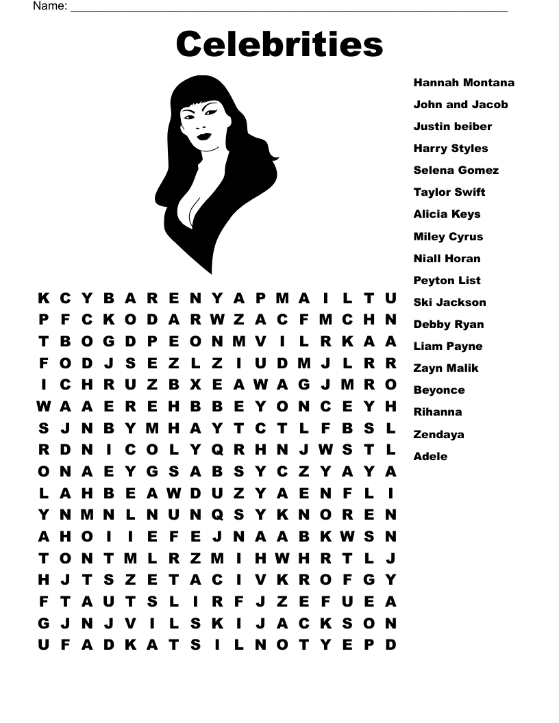 Celebrities Word Search WordMint