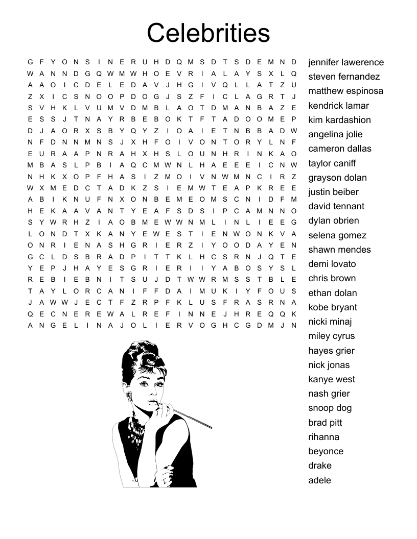 Celebrities Word Search WordMint