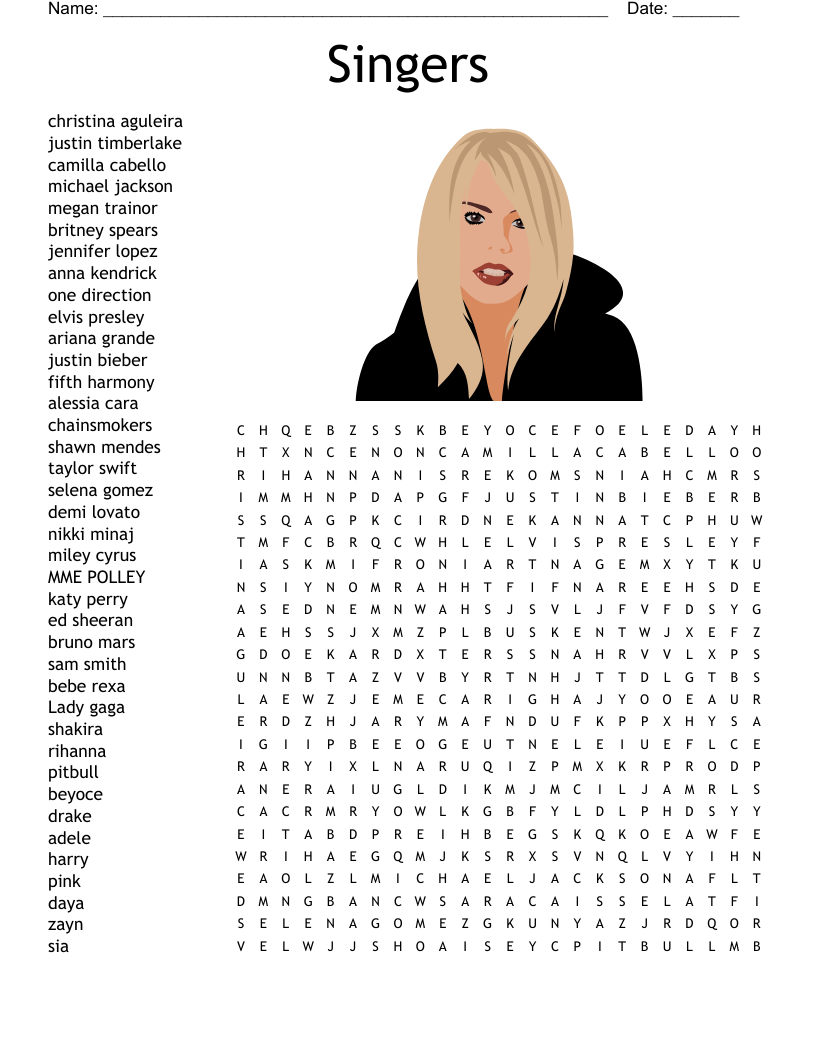 Celebrity Word Search Printable