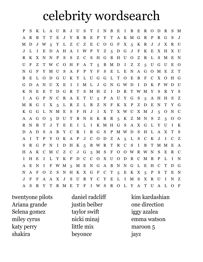 Celebrity Wordsearch WordMint
