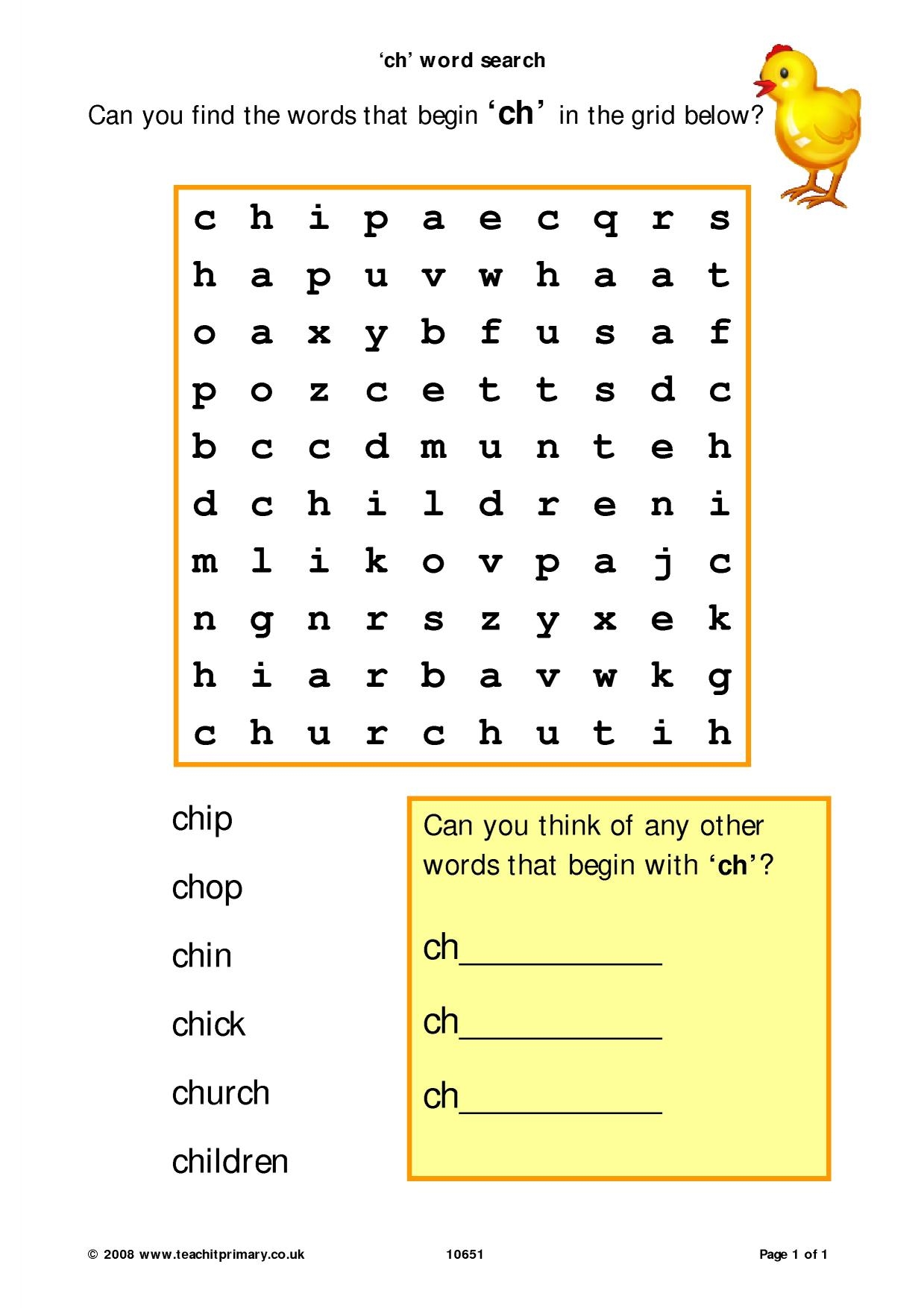 Ch Wordsearch Phonics KS1 English Teachit