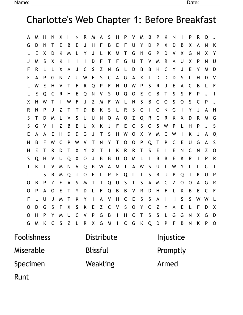 Charlotte's Web Word Search Printable