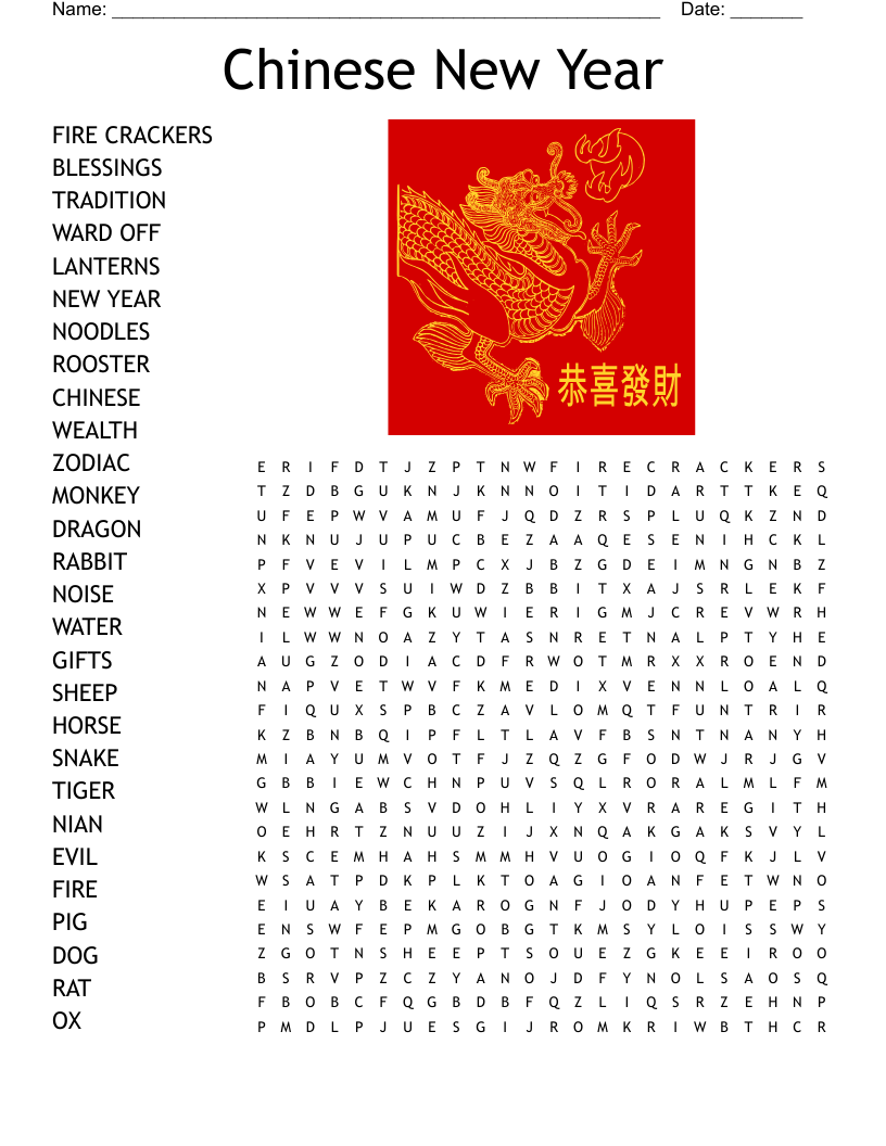 Lunar New Year Word Search Printable