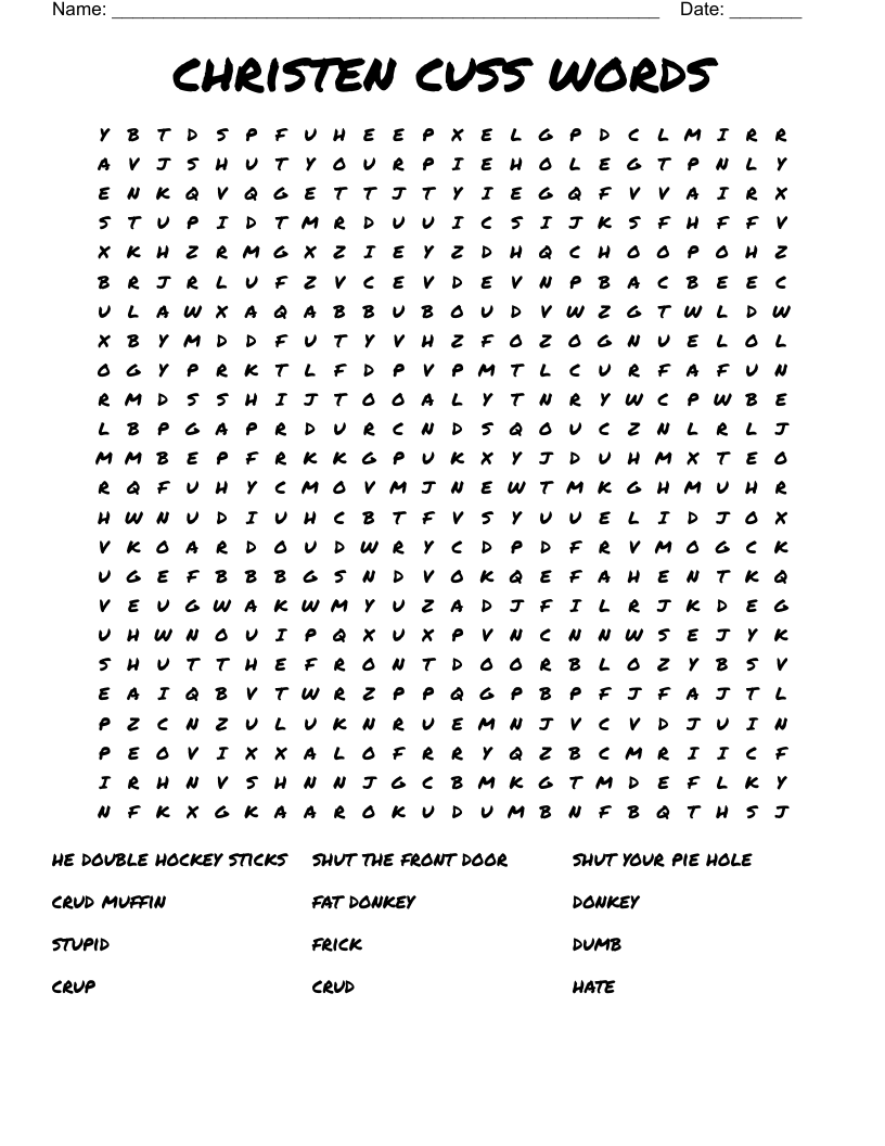 Christen Cuss Words Word Search WordMint