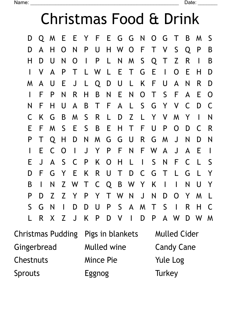Christmas Food Word Search Printable