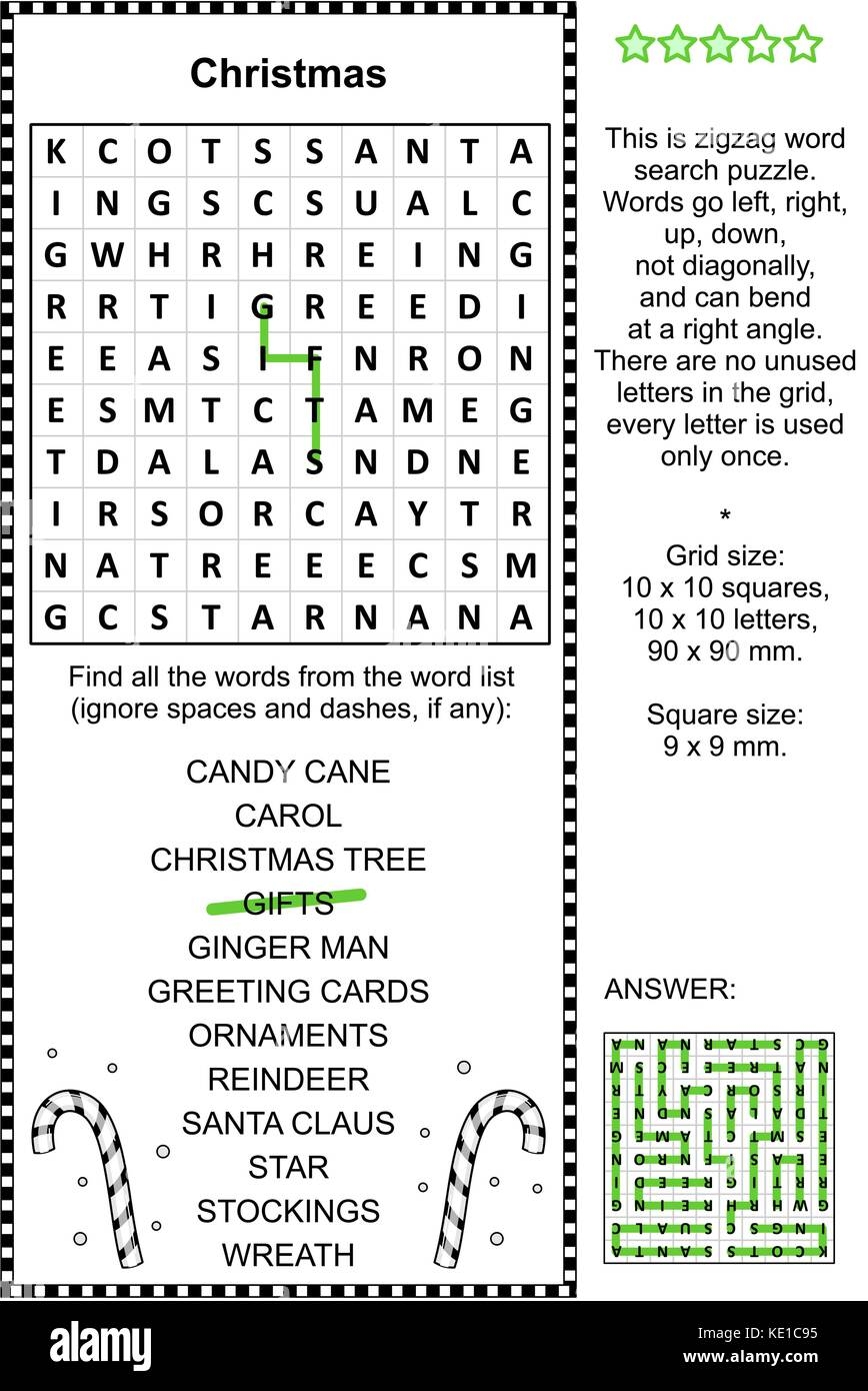 Christmas Holiday Themed Zigzag Word Search Puzzle suitable Both For Kids And Adults Answer Included Stock Vector Image U0026 Art Alamy