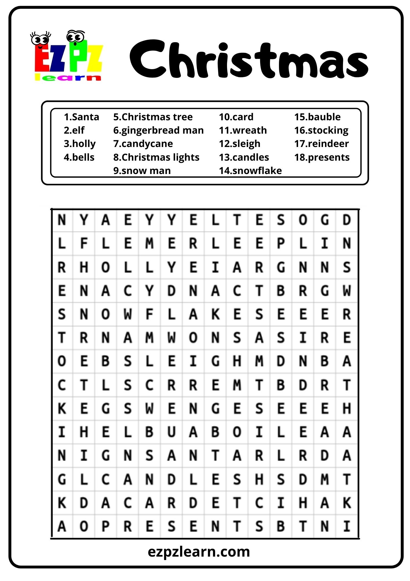 Holiday Word Search For Kids Printable