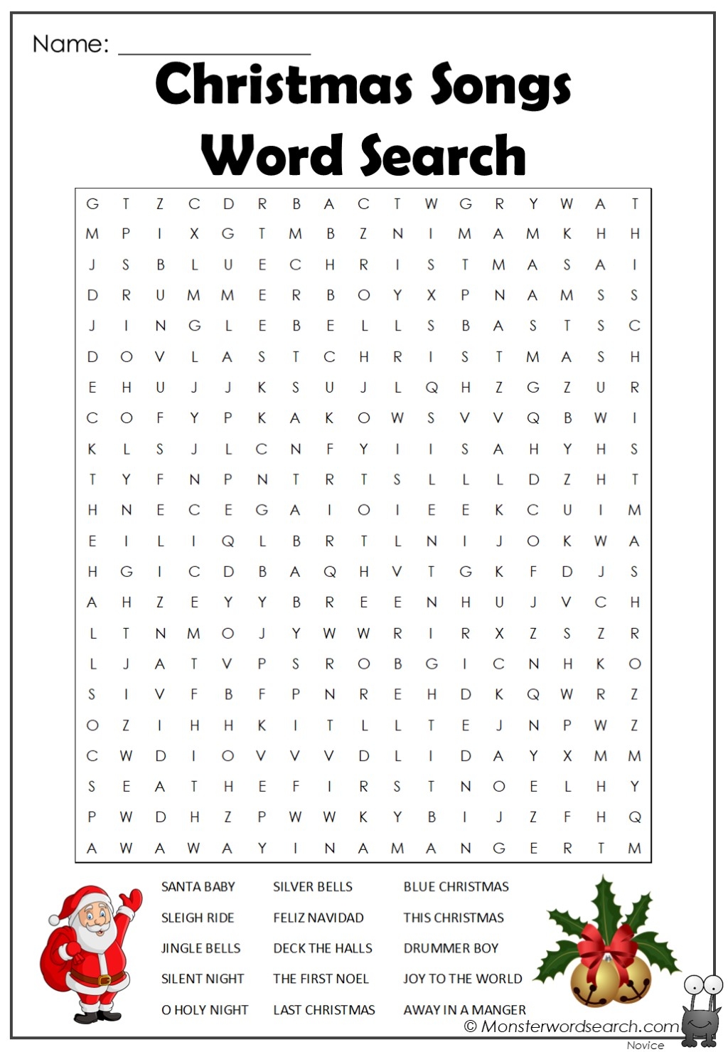 Christmas Songs Word Search Printable
