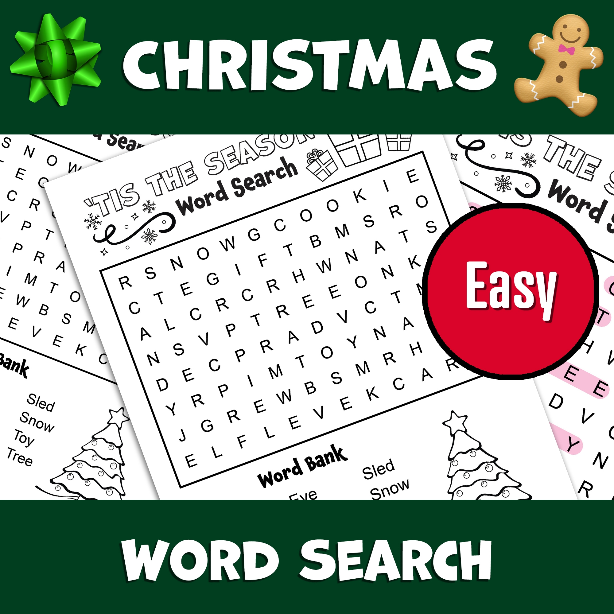 Christmas Word Search Easy Holiday Word Search Puzzle Made 