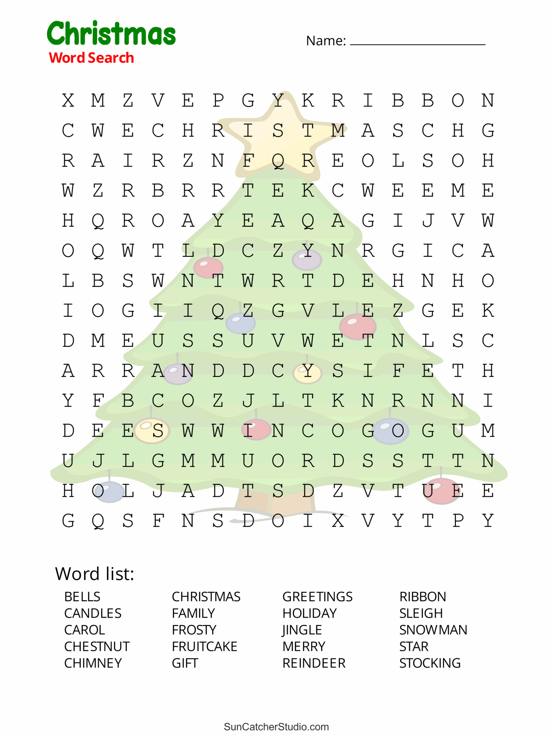Christmas Tree Word Search Printable