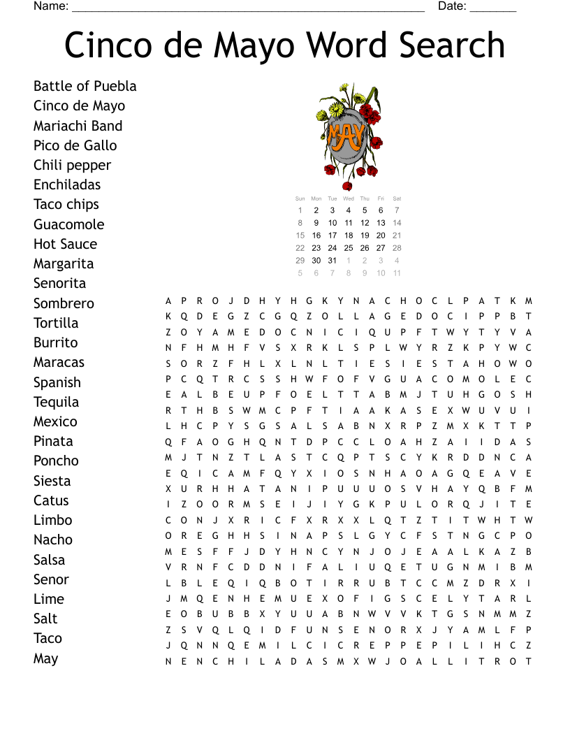 Printable Cinco De Mayo Word Search