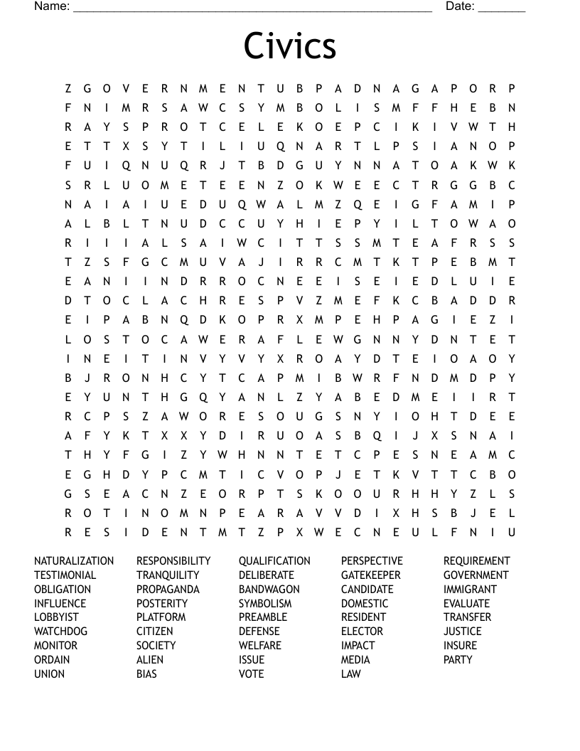 Civics Word Search Printable
